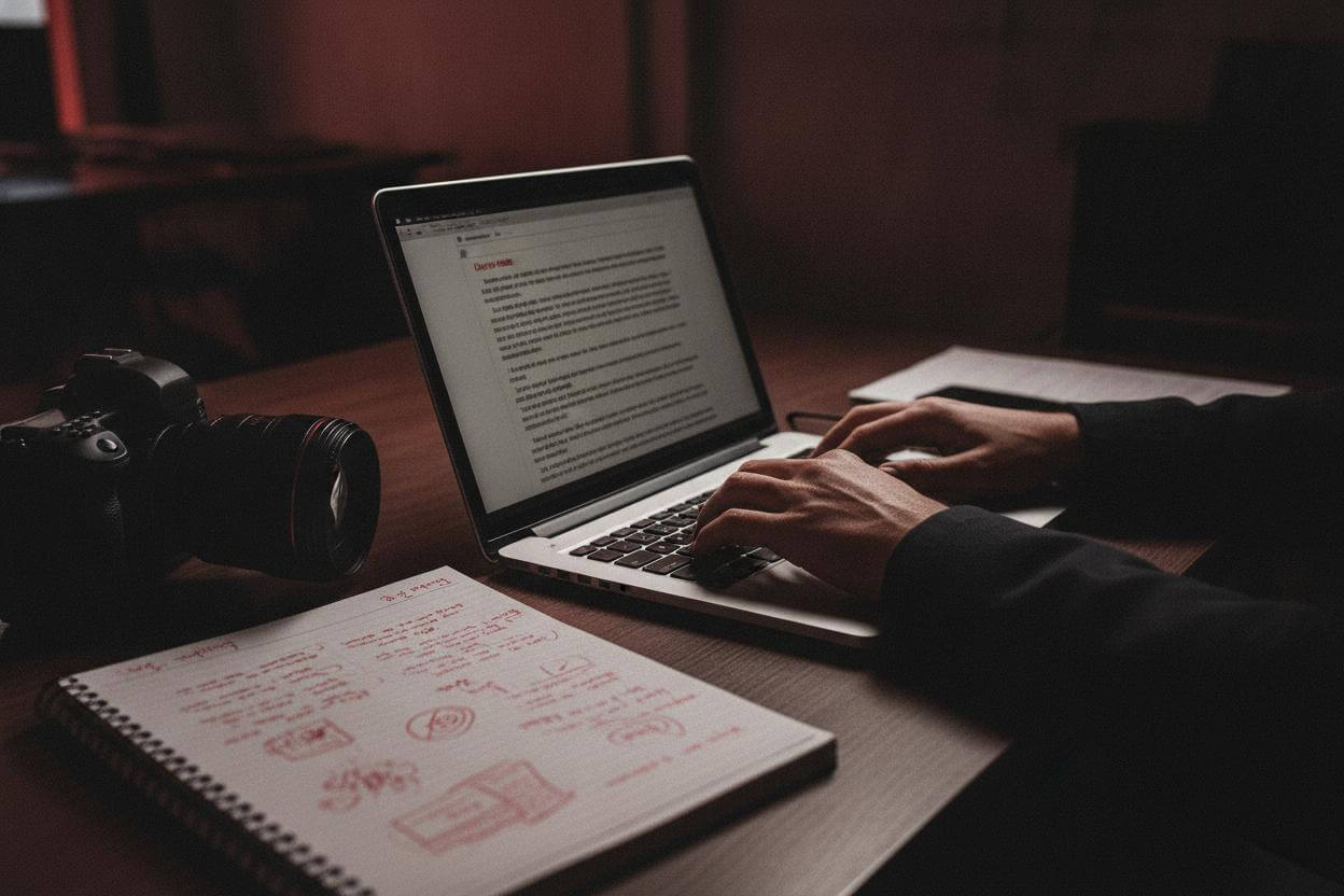 Periodista trabajando con rigor ético